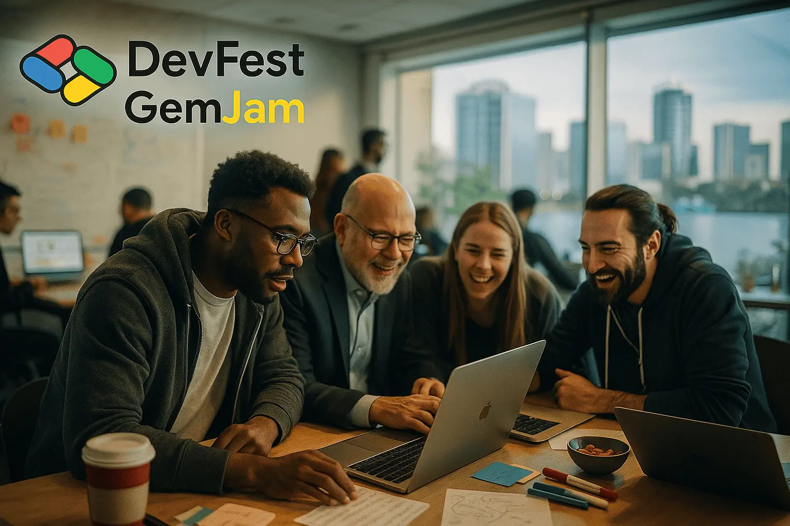 Group of developers networking and brainstorming at DevFest Florida